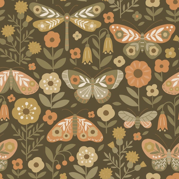 Muster mit Libellen, Schmetterlingen und Blumen