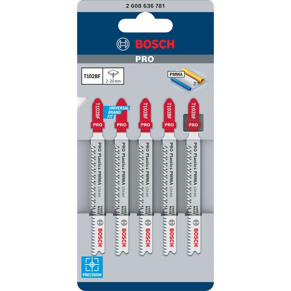 Bosch PRO Plastics PMMA clean T102BF Stichsägeblatt 92 mm 5-tlg. - 2608636781