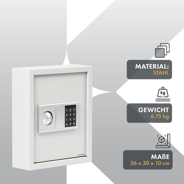 FLOORDIREKT Schlüsseltresor mit Elektronikschloss - Schlüsselkasten - Weiß - 30 x 10 x 36 cm