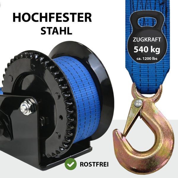 Handseilwinde mit einer Zugkraft von 540 kg und Rostfreiem Stahl