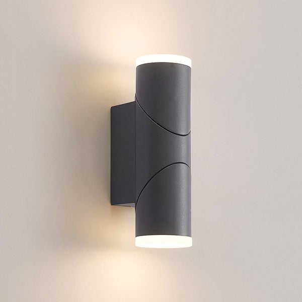 Lindby LED Wandleuchte außen Aspyn (spritzwassergeschützt (Modern) in Schwarz aus Aluminium (2 flammig, ) - Außenwandleuchten Wandlampe Led Außenlampe Outdoor für Außenwand/Hauswand