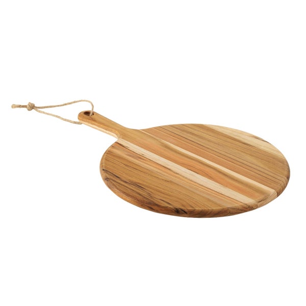 Rundes Schneidebrett aus Teakholz mit Griff und Aufhängeschnur