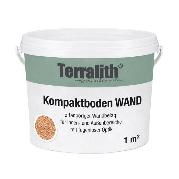 Weißer Eimer Terralith Kompaktboden WAND, offenporiger Wandbelag für Innenbereiche und Außenbereiche, fugenlose Optik, 1 Quadratmeter.