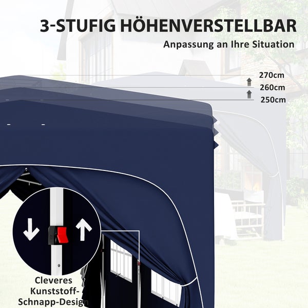 Outsunny Pavillon ca. 3x6m, wasserabweisend Stabil Winterfest Pop-up Faltpavillon, UV Schutz 50+, Faltbar Partyzelt Gartenzelt mit 6 Seitenteilen Tasche Gartenpavillon für Camping Garten, Dunkelblau
