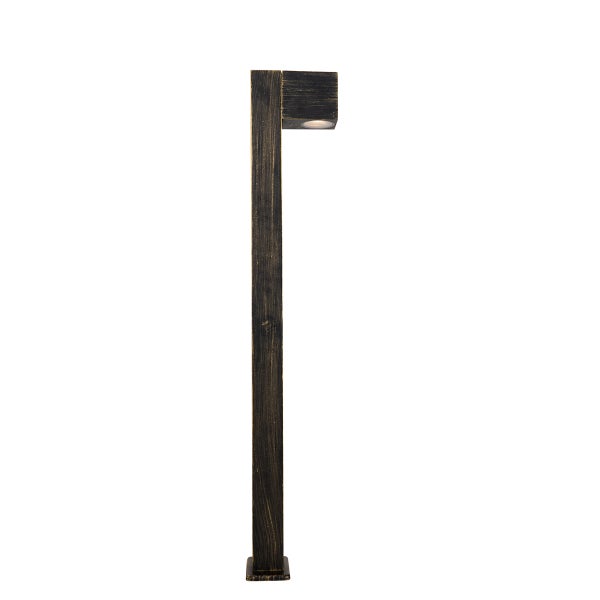 Moderne LED-Wegleuchte aus Aluminium in Gold-Schwarz-Optik, quadratische Pollerleuchte für den Außenbereich.