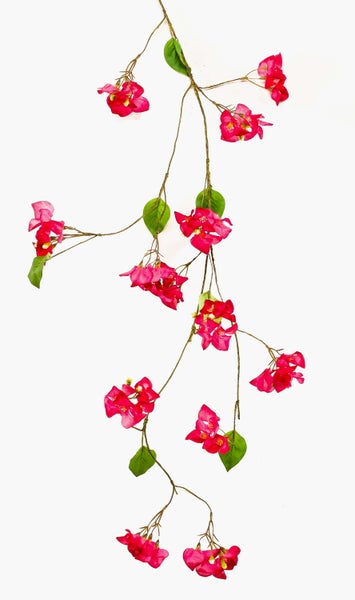 Künstliche Blume mit rosa Blüten an verzweigten grünen Stielen.