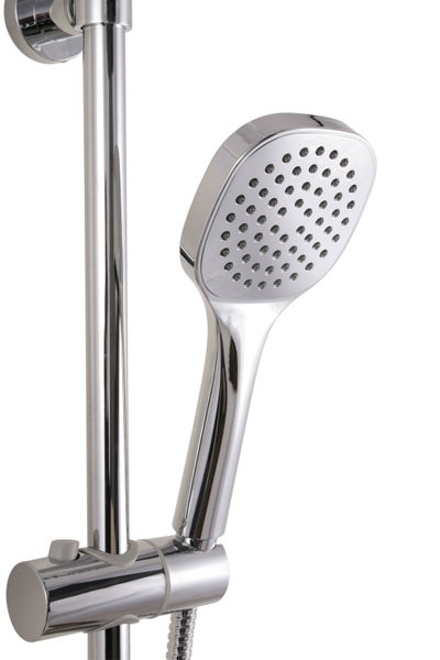 Calmwaters® Duschsystem Chrom, mit Regendusche & Handbrause, je 1 Strahlart, Regendusche, Anti-Kalk, höhenverstellbar, Kleben oder Bohren, 20DP6173