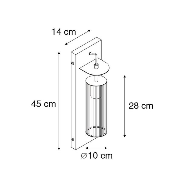 Technische Zeichnung einer Wandleuchte mit Maßen.