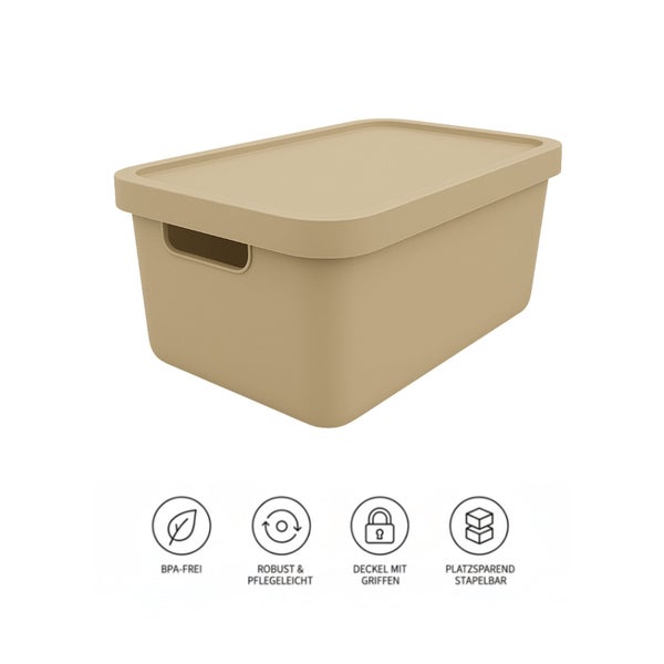 Aufbewahrungsbox mit Deckel, robust, pflegeleicht, mit Griffen und platzsparend stapelbar