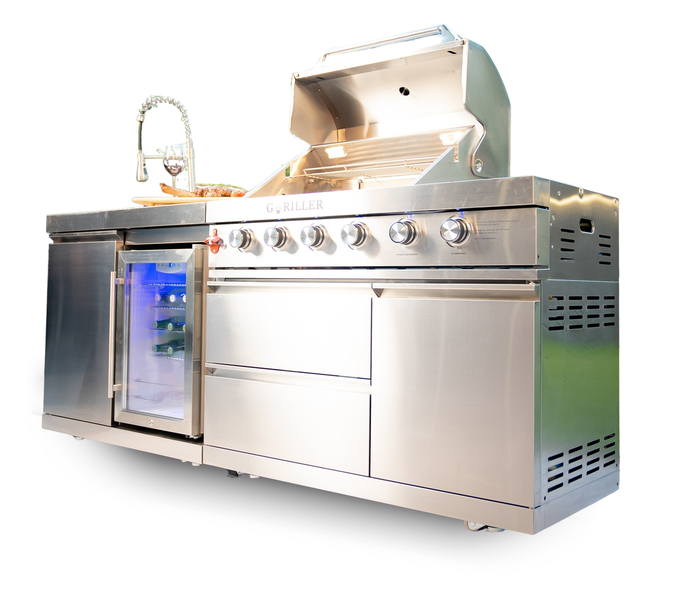 GORILLER® SILVERBACK S1 Outdoor-Küche, Gasgrill mit Kühlschrank-Waschbecken-Kombination, Edelstahl, Silber