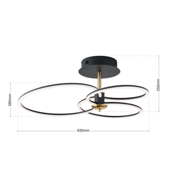 Deckenleuchte mit LED Ringen und Maßangaben