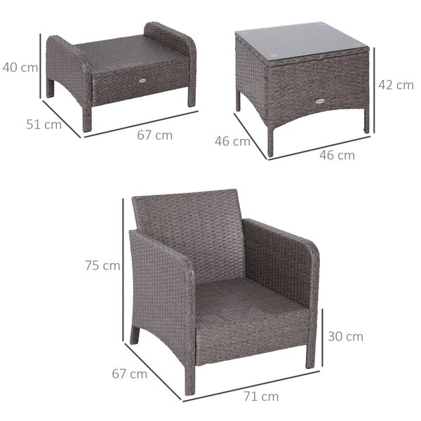 Outsunny 5-tlg. Gartenmöbel-Set, L71 x B67 x H75 cm, Polyrattan, Metall, 180g/m²-Polyester, Hartglas, grau