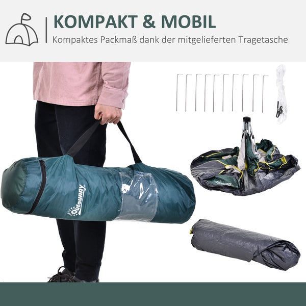 Outsunny Campingzelt, für 3 Personen, mit Heringen, 205 x 195 x 135 cm, Polyester, Grün