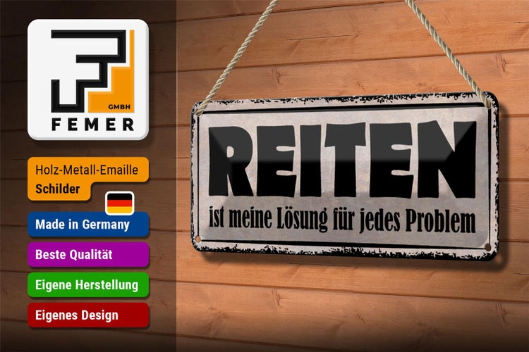 Blechschild Spruch 27x10cm Reiten Lösung für jedes Problem Dekoration
