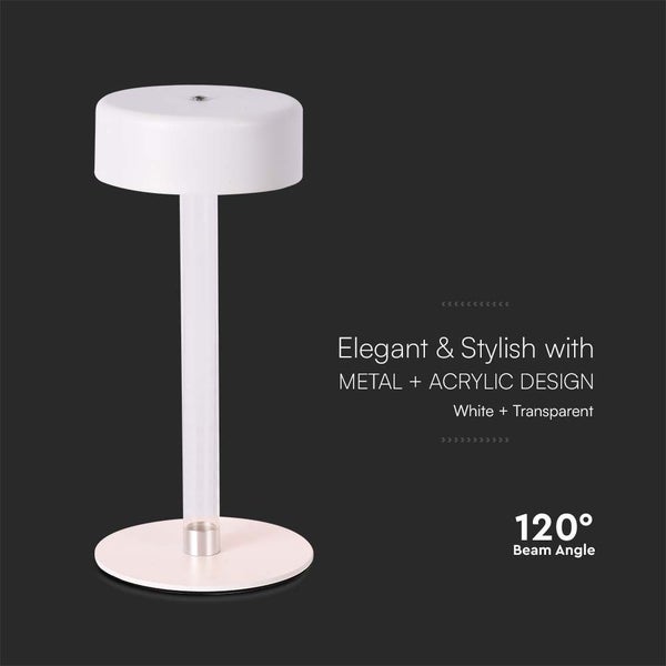 V-TAC VT-7567-W - Designer Lamps - Wiederaufladbare Tischlampen - IP20 - White+Transparent - 3