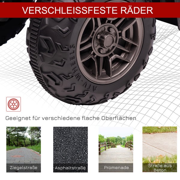 HOMCOM Elektro Kinderquad, mit LED und Musik, für Kinder ab 3 Jahren, 88 x 45 x 50 cm, Kunststoff, Stahl, Schwarz+Rot