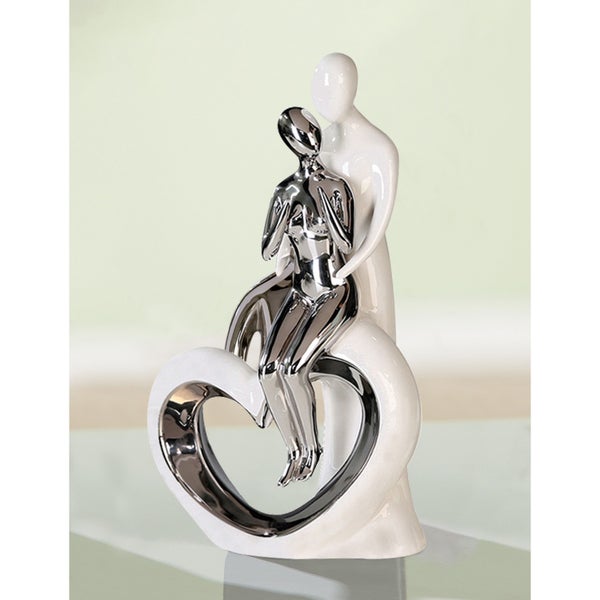 Skulptur GILDE Dekoration Höhe 33,5cm Breite 19,5cm silberfarben, weiß Keramik