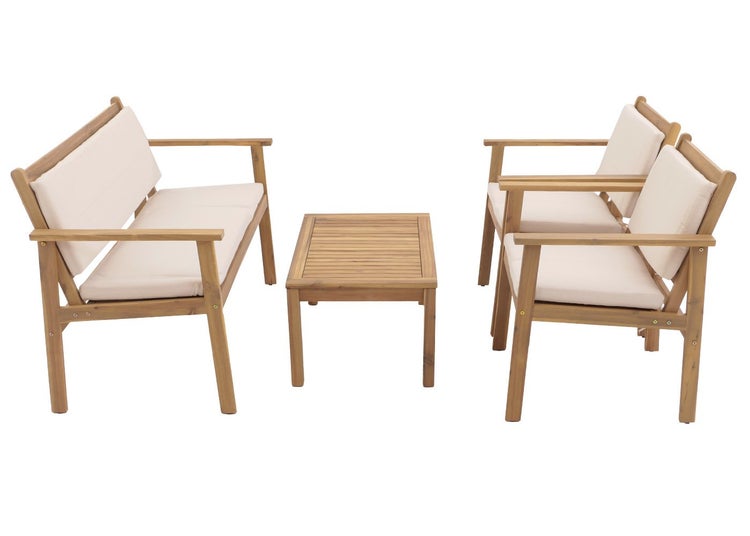 Gartenmöbelset mit Bank, zwei Stühlen und Tisch