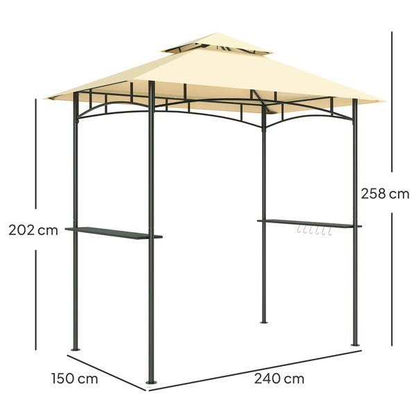 Outsunny Grillpavillon mit LED 240 x 150 x 258 cm wasserabweisend flammhemmend Gartenpavillon mit Doppelschichtdach, Seitenregalen, Gartenlauben mit UV-Schutz, BBQ Pavillon für Party BBQ Beige