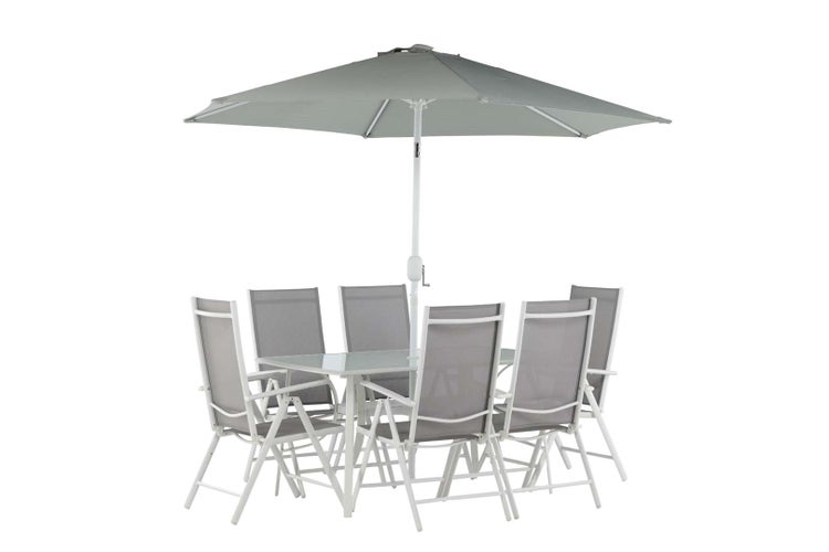 Brekki Gartenset Tisch 90x150cm weiß, 6 Stühle weiß. 90 X 150 X 73 cm