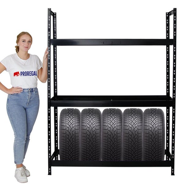 PROREGAL Mega Deal 2x Reifenregal Tiger XL HxBxT 200 x 150 x 45 cm Bis Zu 36 Reifen Schwarz