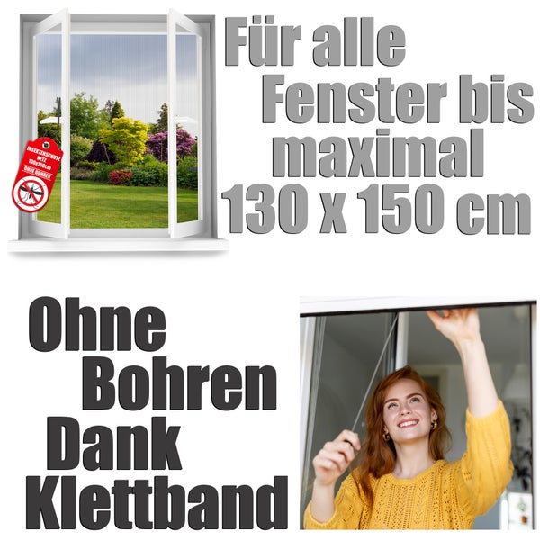 Insektenschutznetz fuer Fenster bis maximal 130 x 150 Zentimeter, Montage ohne Bohren