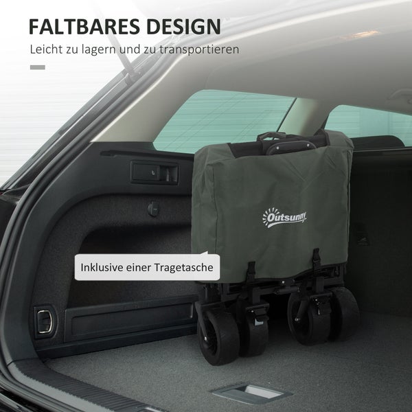 Outsunny Gartenwagen 120 kg belastbar, klappbar Transportwagen mit herausnehmbare Plane, Griff, Rädern, Lenkachse, Bollerwagen Handwagen Gartenkarre 95 Liter Gerätewagen für Haus Garten, Grün