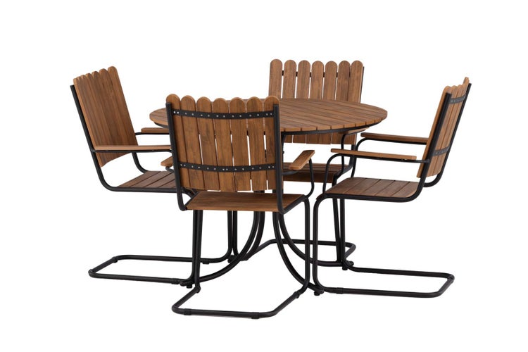 Holmsund Gartenset Tisch Ø100cm natur, 4 Stühle natur. 100 X 100 X 75 cm