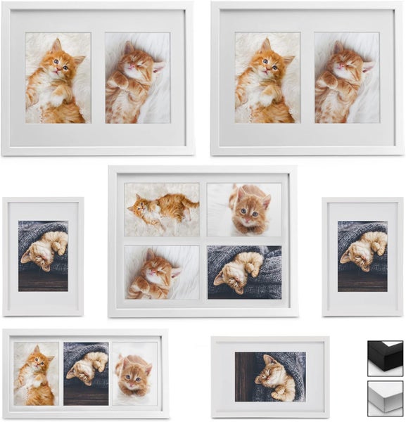 Verschiedene Bilderrahmen in verschiedenen Formaten mit Katzenmotiven, dekorative Wandbilder.