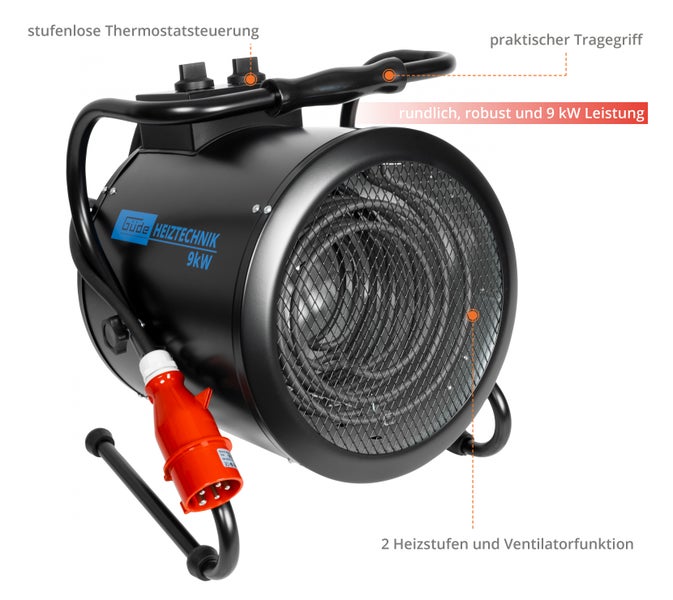 Güde Heizlüfter mit 9 Kilowatt Leistung und Thermostatsteuerung