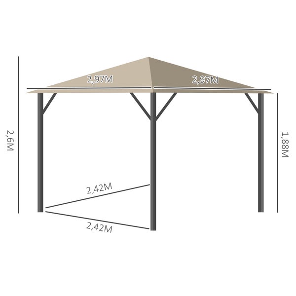 Outsunny Pavillon, Gartenpavillon, mit Belüftungslöcher, Aluminium,Polyester, khaki, 297L x 297B x 260H cm