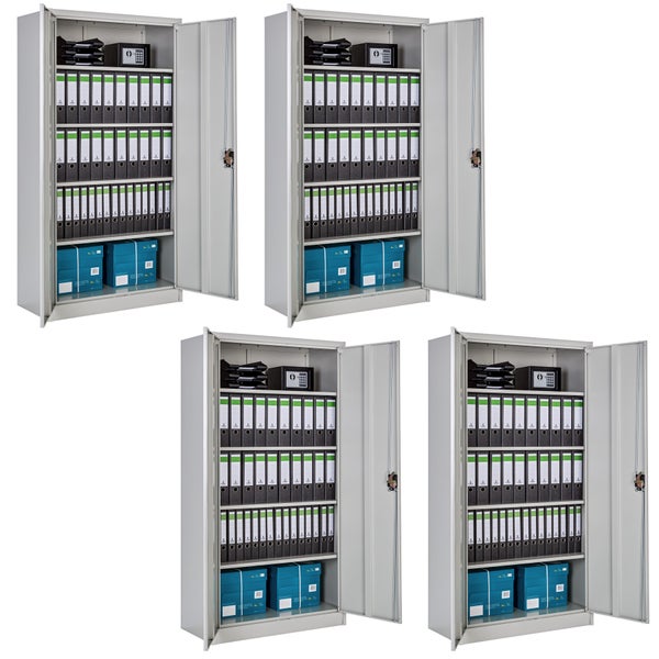 Aktenschrank tectake  180 x 90 x 40 cm aus pulverbeschichtetem Stahl grau