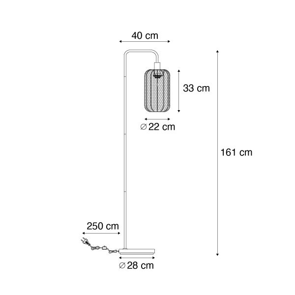 Technische Zeichnung einer Stehleuchte mit Maßangaben