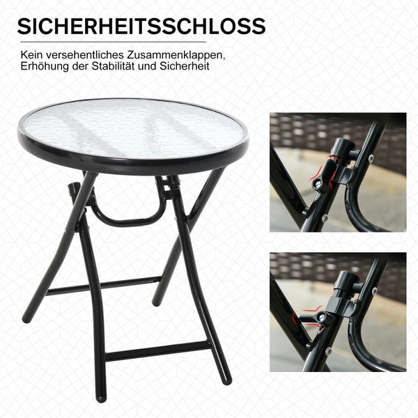 Outsunny Beistelltisch, Ø45 x 50H cm, Metall, Glass, schwarz