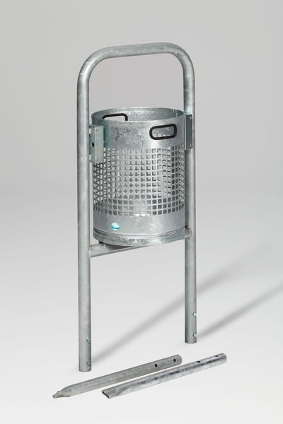 PROREGAL Klassischer Gelochter Abfallsammler Für Außenbereich Rohrbogen Zum Einbetonieren HxBxT 145 x 49 x 43 cm Stahl Feuerverzinkt