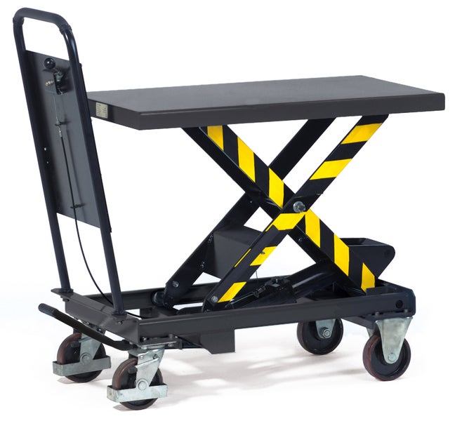 Scherenhubwagen mit Ladefläche und Rollen