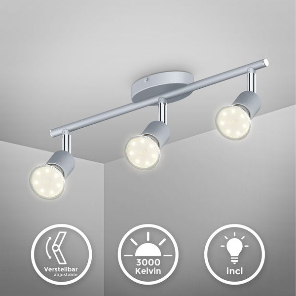 Deckenstrahler - 9W, 750lm, LED, schwenkbar, GU10, 3-flammig, warmweiß, silberfarbig