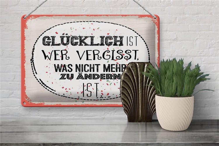 Blechschild Spruch Glücklich wer vergisst 30x20cm