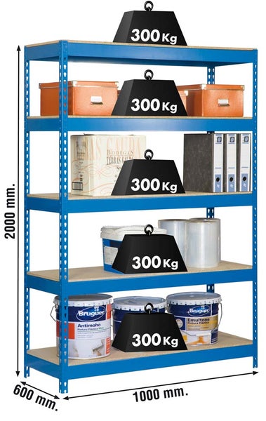 PROREGAL Schwerlastregal Wood Yeti Light Five HxBxT 200 x 120 x 45 cm Fachlast 300 kg Blau