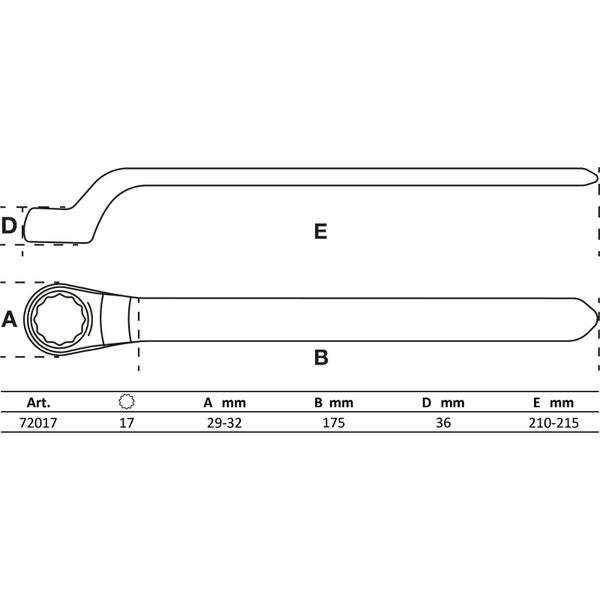 Technische Zeichnung eines Ringschlüssel
