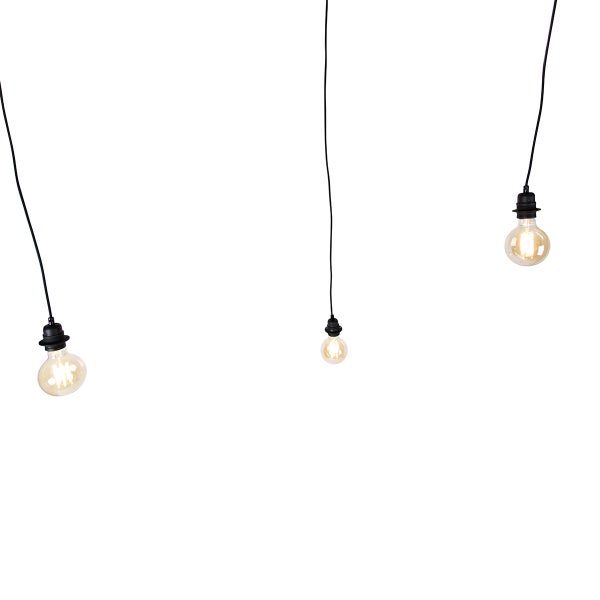 Drei hängende LED Filament Leuchtmittel mit Fassungen und Kabeln