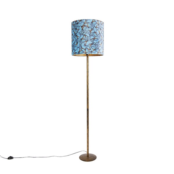 QAZQA - Modern Botanische Stehlampe Gold I Messing mit Schmetterlingsmuster 40 cm - Simplo I Wohnzimmer I Schlafzimmer - Textil Länglich - LED geeignet E27
