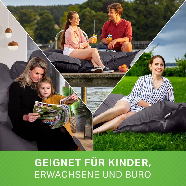 Green Bean Sitzsack XXL 140x180cm 380 Liter Kinder & Erwachsene Bean Bag EPS Perlen Füllung Riesensitzsack Groß Draußen Outdoor Liegekissen Waschbar Wetterfest Lounge Sitzkissen Bodenkissen Grau