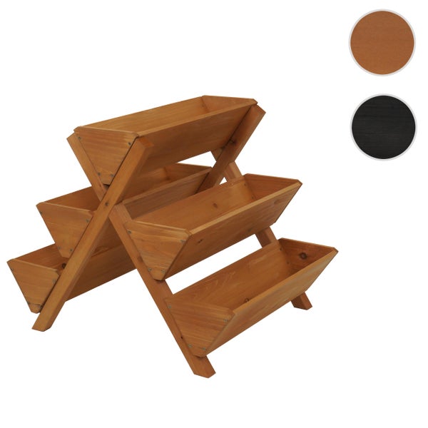 Dreistöckige Pflanzentreppe aus Holz mit drei Blumenkästen für Garten oder Balkon.