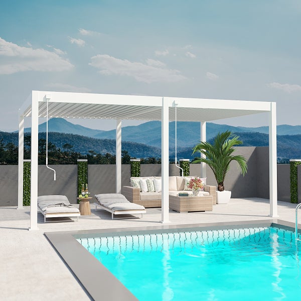 Weide Deluxe Pergola 3,6 x 5,3 M - Freistehend, Voll-Aluminium, Lamellendach, Weiß