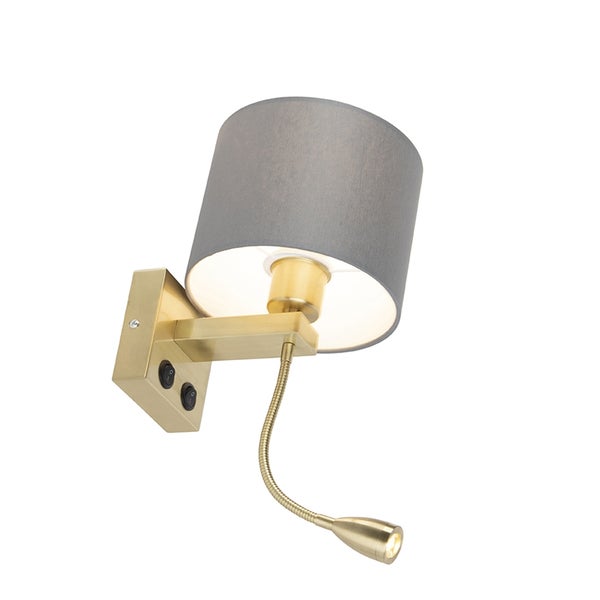 Wandleuchte mit Stoffschirm und Lesearm