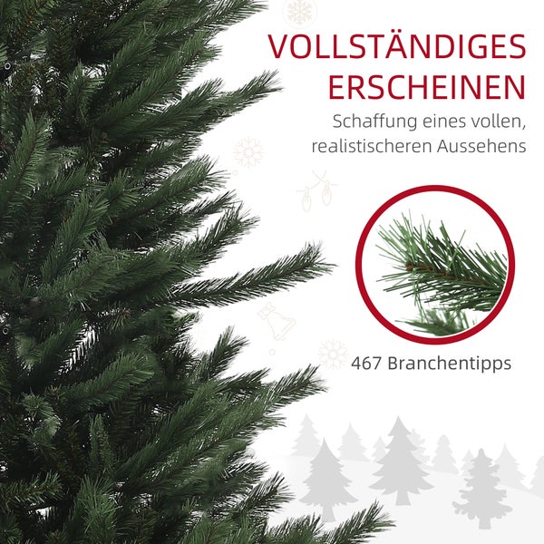 HOMCOM Künstlicher Weihnachtsbaum, 180 cm Christbaum mit 467 Spitzen, flammenhemmend, klappbar Stahlständer, für Weihnachten Deko, Grün