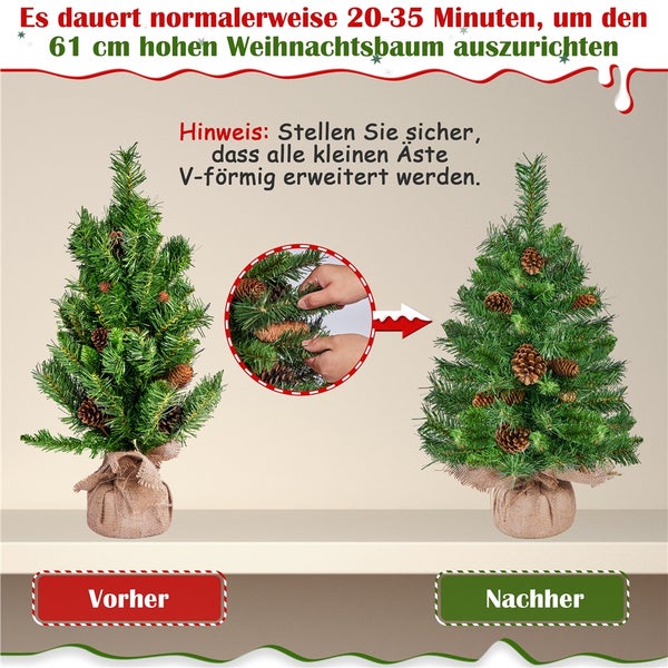 Vorher und Nachher: Ein 61 Zentimeter hoher Weihnachtsbaum wird aufgestellt