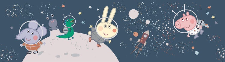 Weltraum Tapete mit Peppa Pig und Freunden als Astronauten