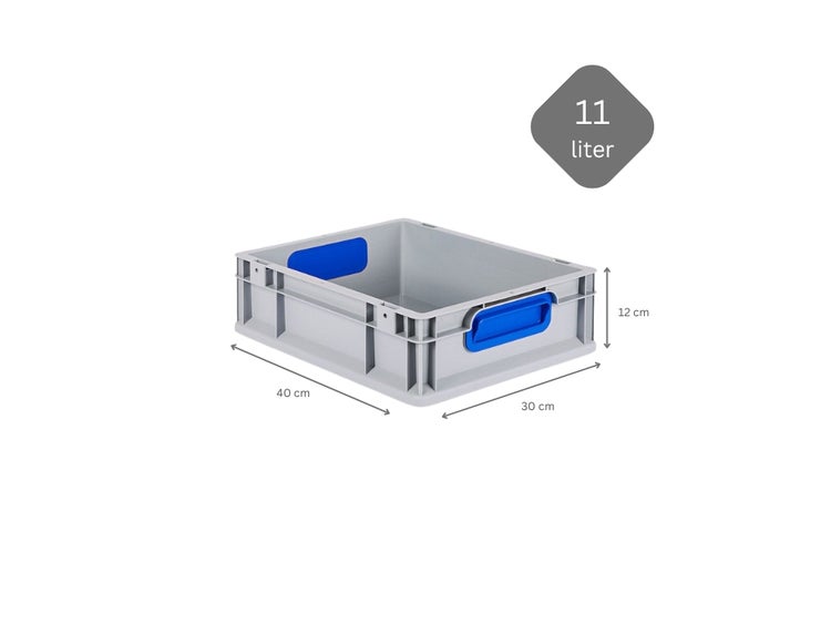 PROREGAL Spar Set 16x Eurobox Nextgen Color HxBxT 12 x 30 x 40 cm 11 Liter Griffe Blau Geschlossen Glatter Boden Eurobehälter Transportbox